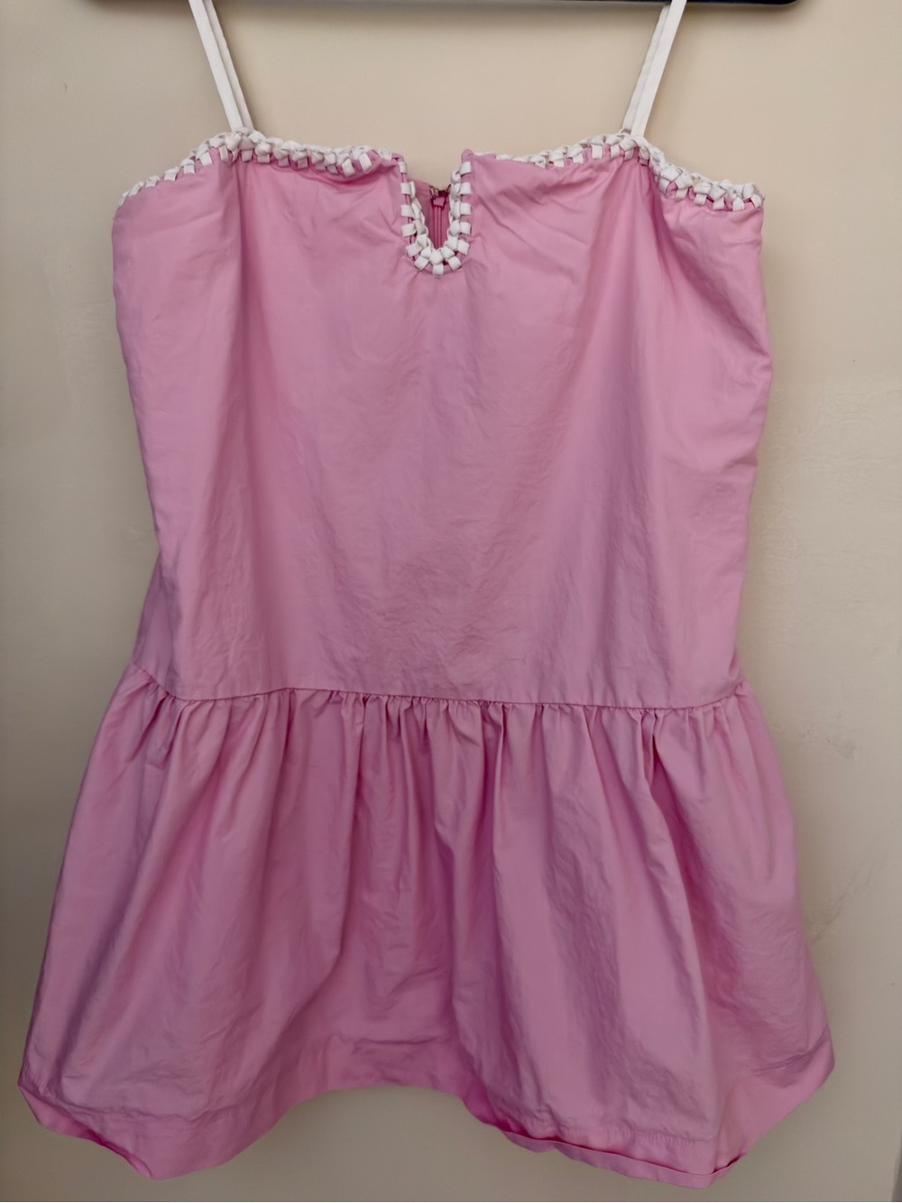 Day + Moon Poplin Mini Dress in Pink Pony with Ruffle Hem Flare | Size Medium